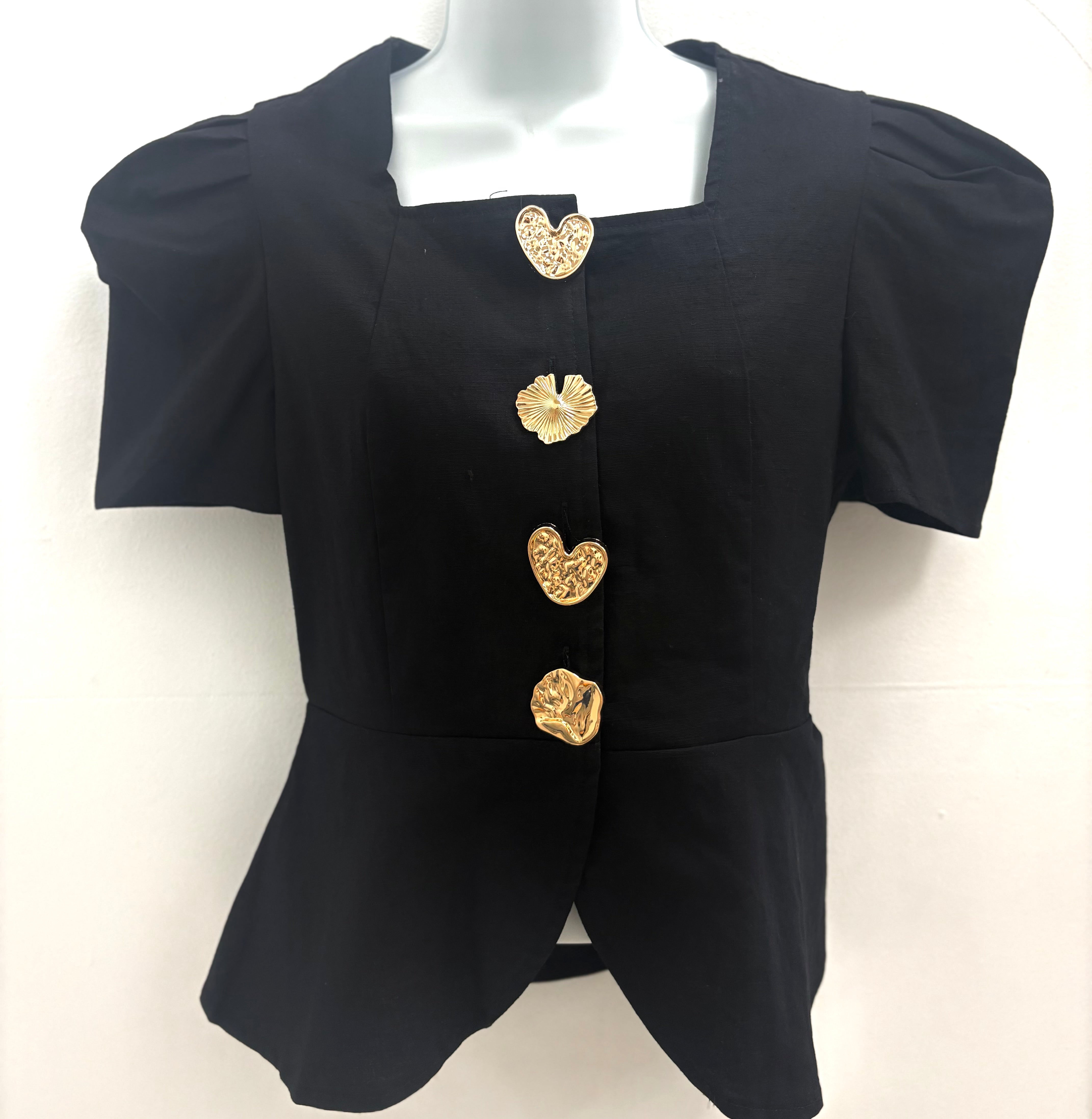 Puffed Short Sleeveless Metal Button Top