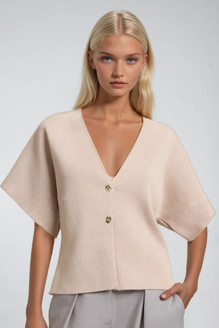 Short Sleeved Fine Knit Cardi With Gold Buttons