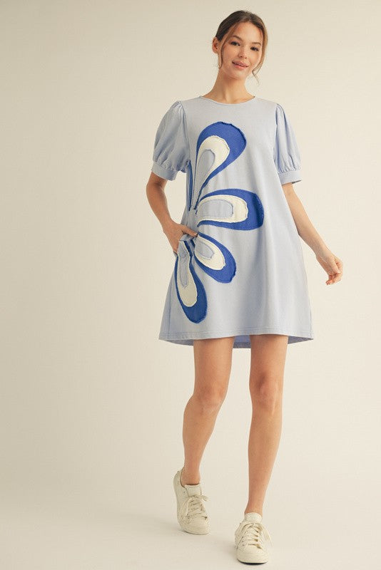 Raw Edge Flower Casual Dress