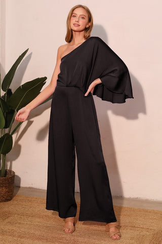 Washed Poly Silk One Sleeve Jumpsuit