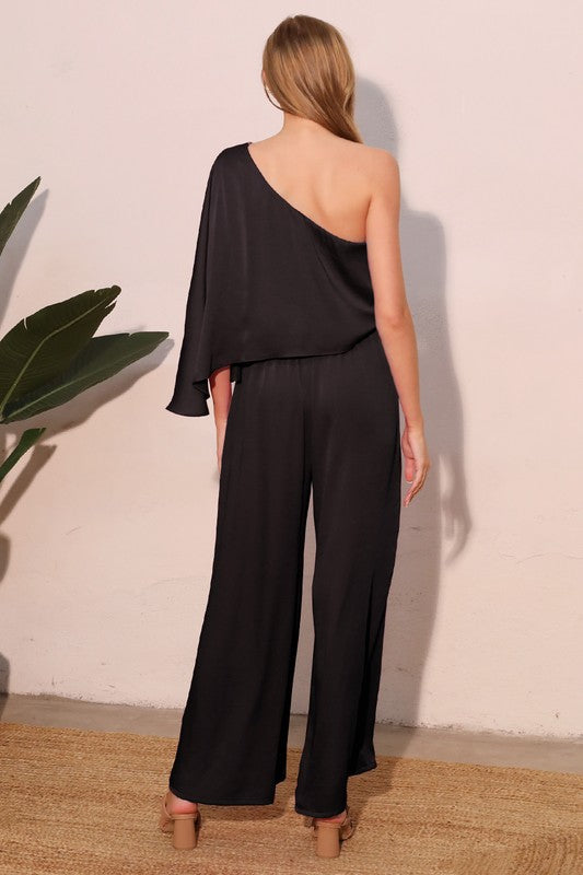Washed Poly Silk One Sleeve Jumpsuit