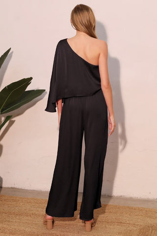 Washed Poly Silk One Sleeve Jumpsuit