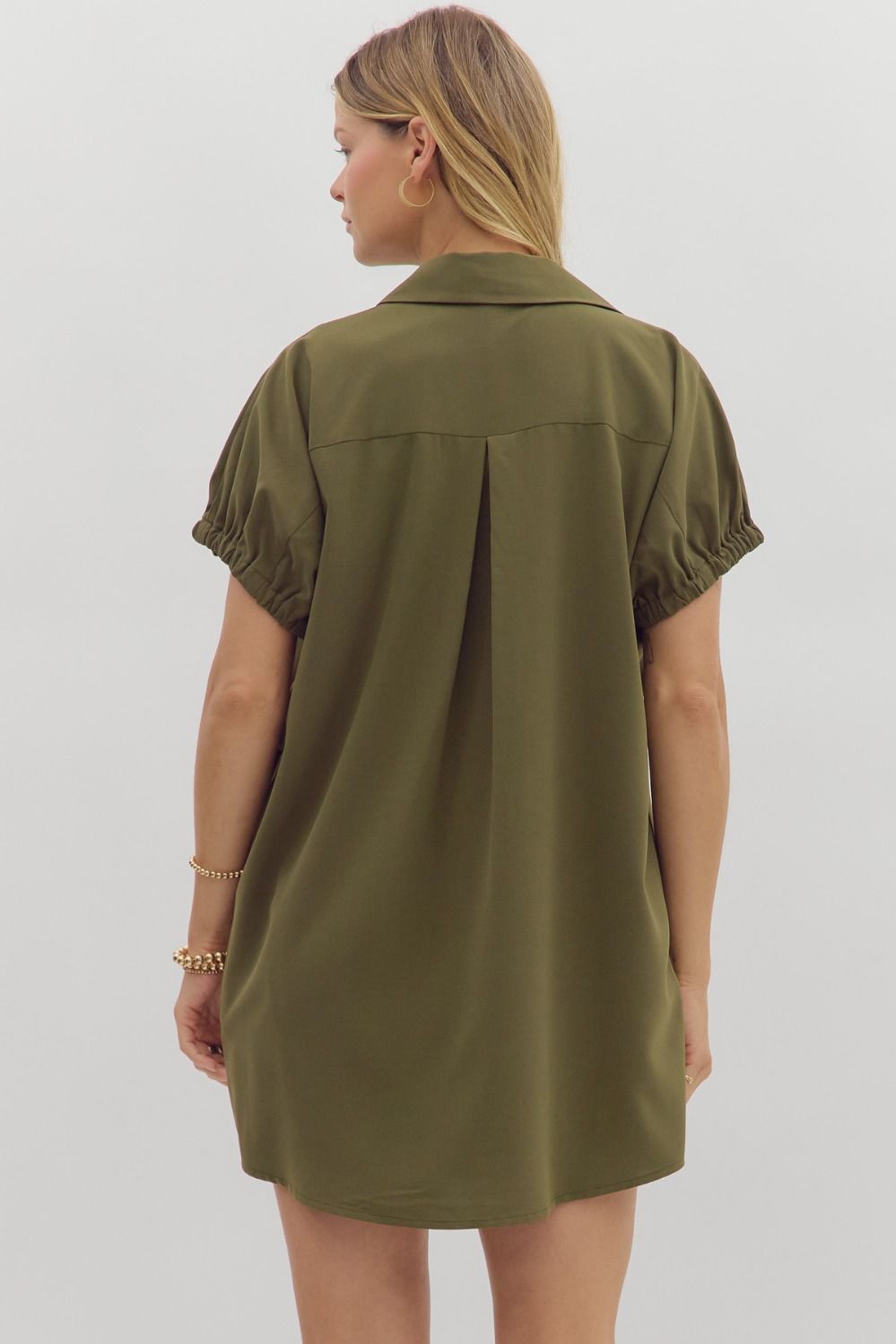 Solid dolman sleeve V-neck collar pullover mini dress