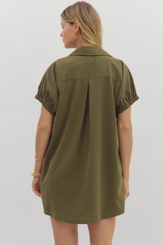 Solid dolman sleeve V-neck collar pullover mini dress