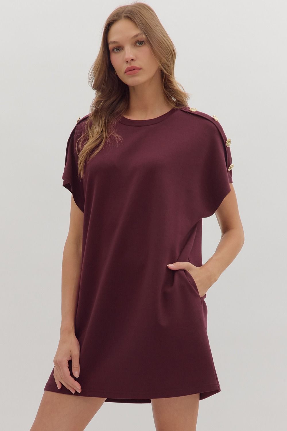 Solid short sleeve mini dress