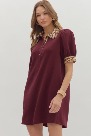 Solid short puff sleeve pullover mini dress