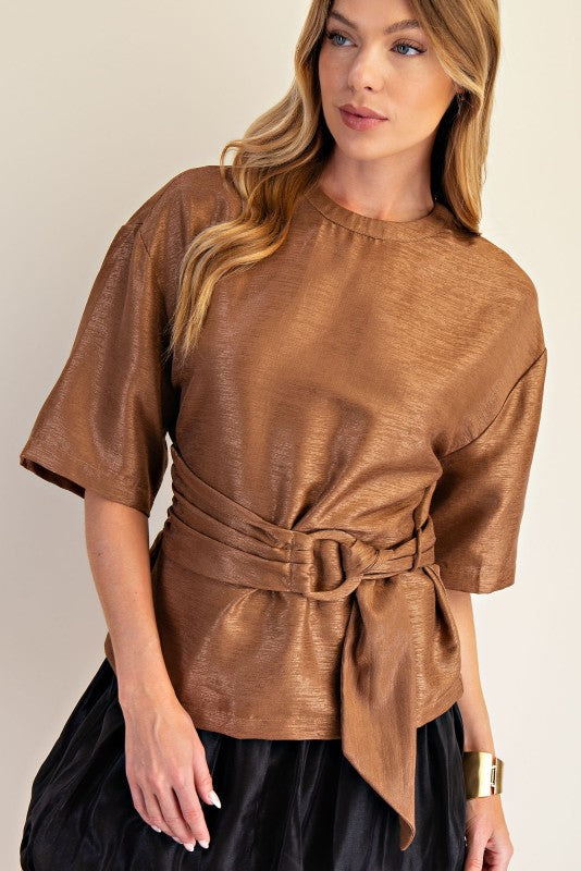 Round Neck Waist Belt Tie Top