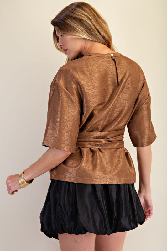 Round Neck Waist Belt Tie Top