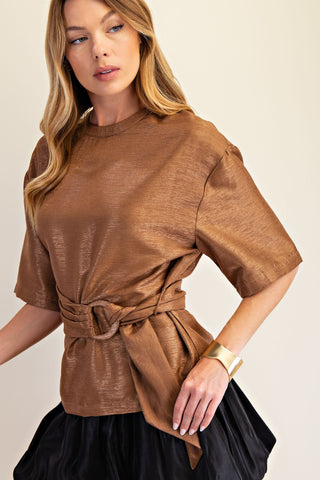 Round Neck Waist Belt Tie Top