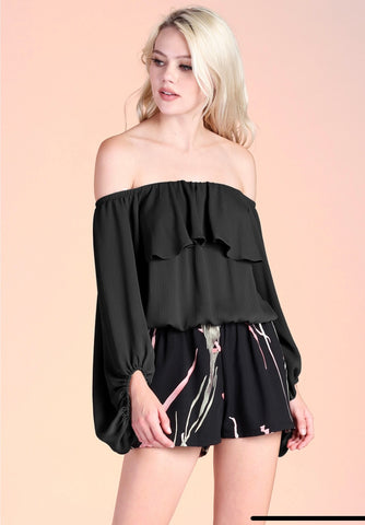 Crinkle Solid Off Shoulder Balloon Top