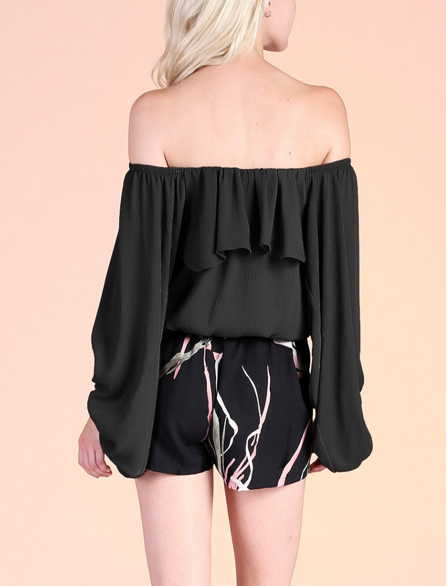 Crinkle Solid Off Shoulder Balloon Top