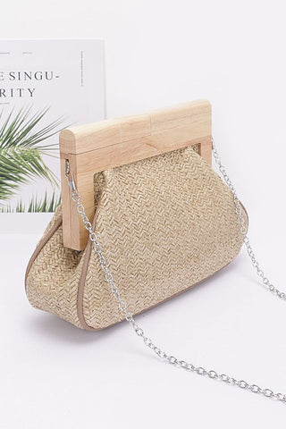 Faux Straw Wood Frame Clutch