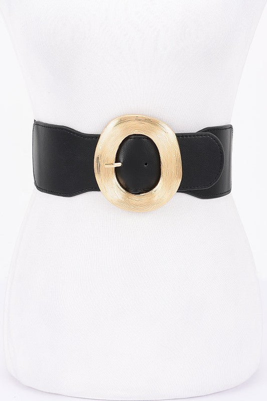 Wide Metal Round Buckle Stretch Belt