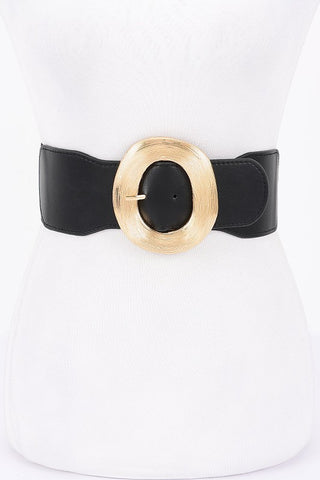 Wide Metal Round Buckle Stretch Belt