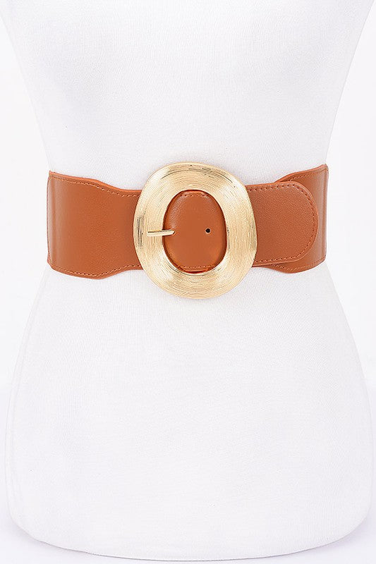 Wide Metal Round Buckle Stretch Belt