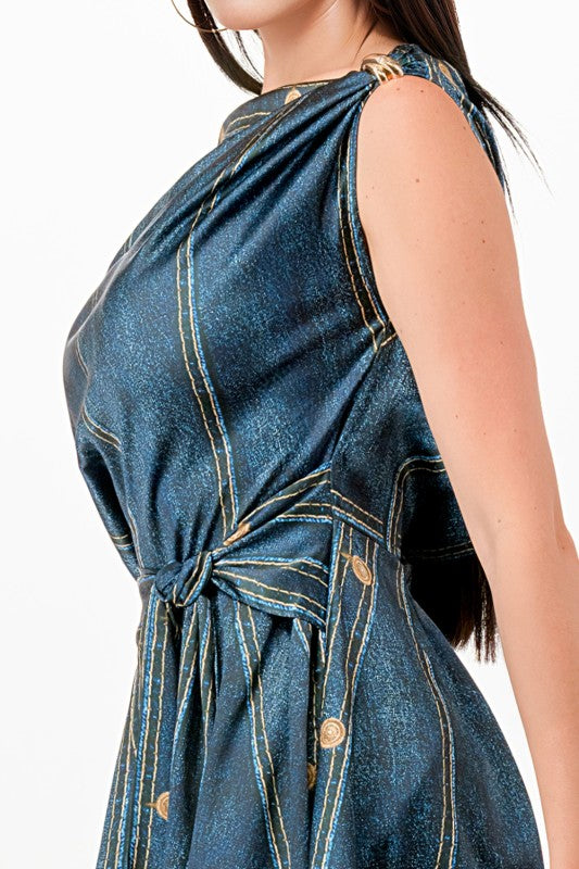 Denim-effect Asymmetric Shoulder Romper