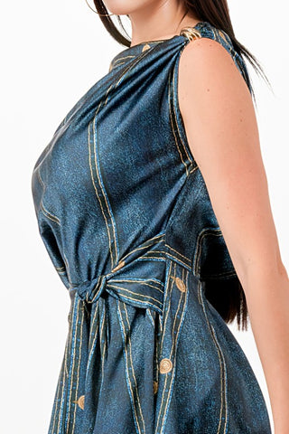 Denim-effect Asymmetric Shoulder Romper