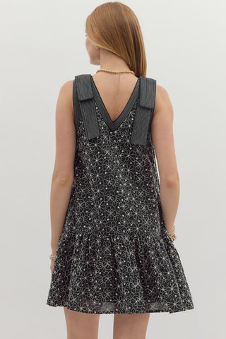 Floral embroidered sleeveless ruffle hem mini dress