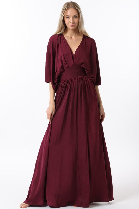 Kimono Sleeve Elastic Back Waisted Maxi Dress