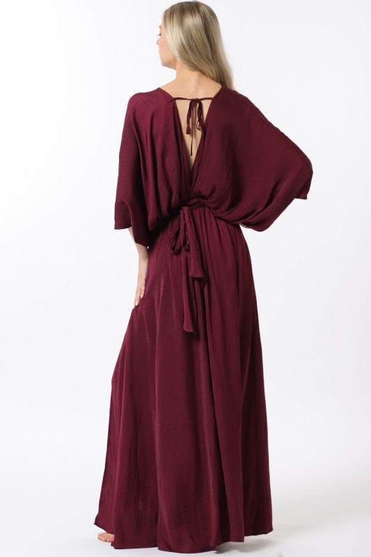 Kimono Sleeve Elastic Back Waisted Maxi Dress