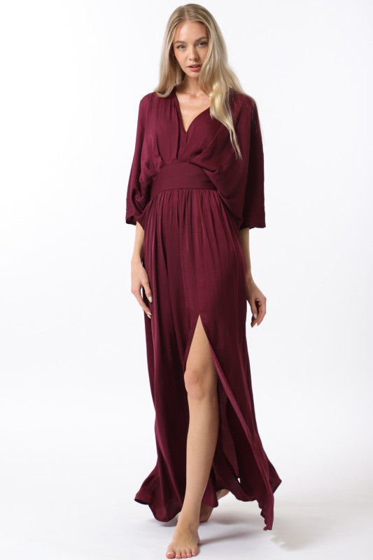 Kimono Sleeve Elastic Back Waisted Maxi Dress