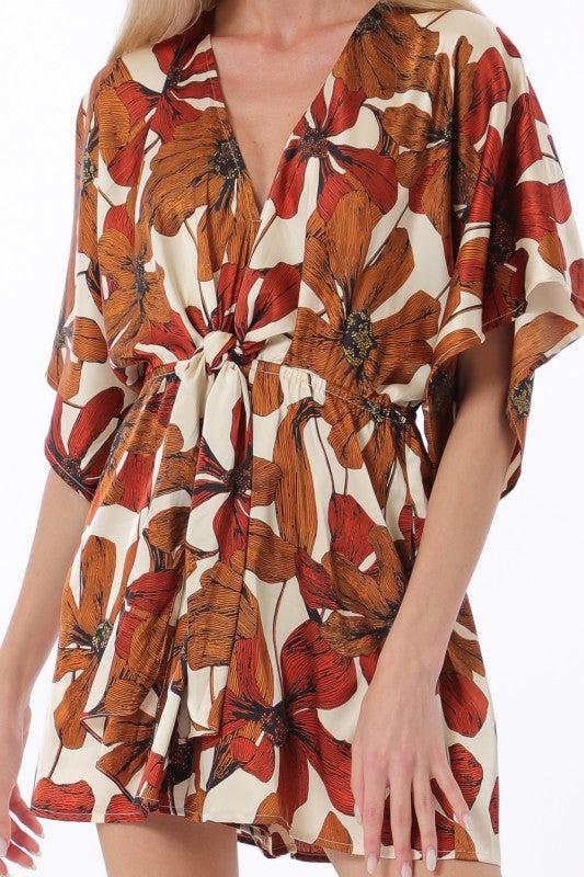 Tie Front Chest Elastic Back Waisted Romper