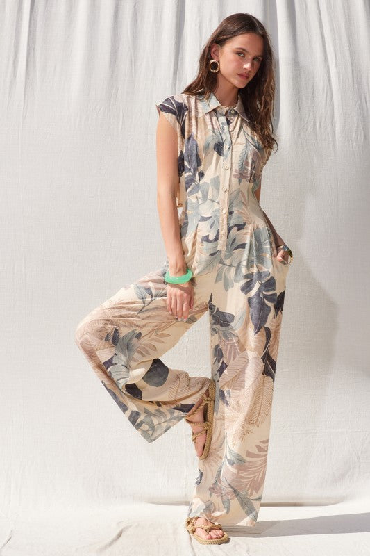 Printed Cut Out Back Jumpsuit