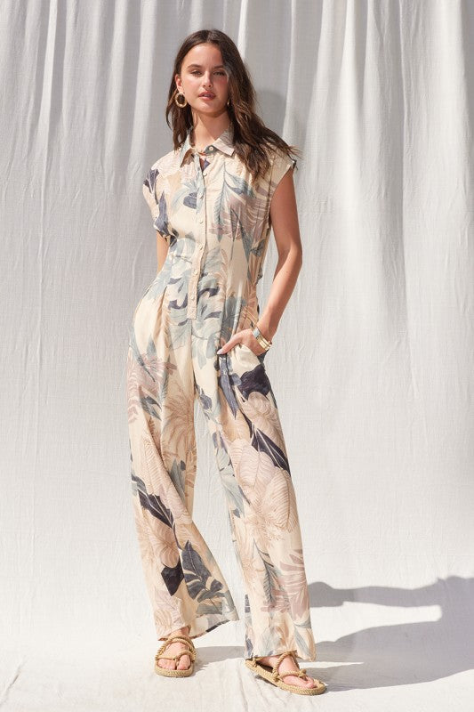 Printed Cut Out Back Jumpsuit