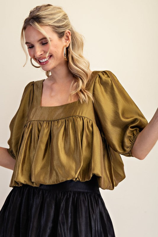 Square Neck Bubble Crop Top