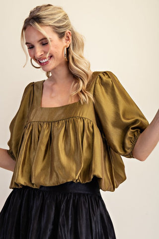 Square Neck Bubble Crop Top
