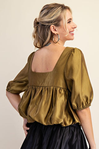 Square Neck Bubble Crop Top