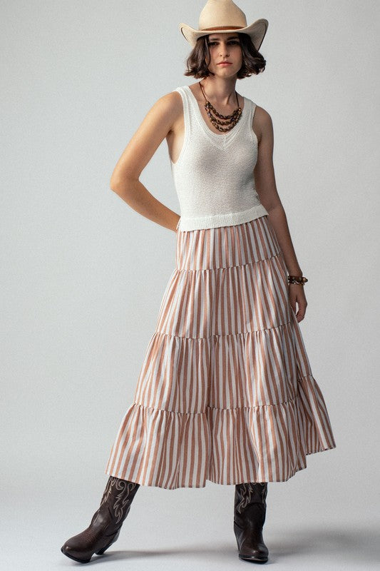 Striped Maxi Dress With Knit Vest Top