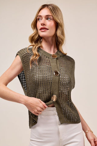 Big Metal Button Front Sweater Vest Top