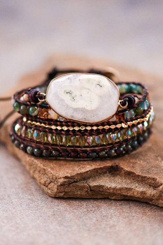 Leather Cord Wrap Bracelet, Healing Stone Bracelet