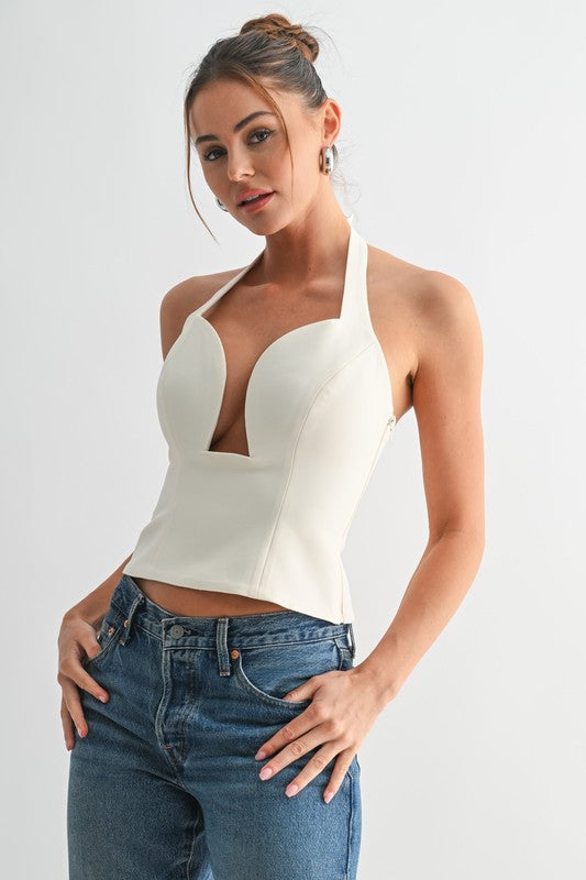 Sculpted Halter Peplum Top