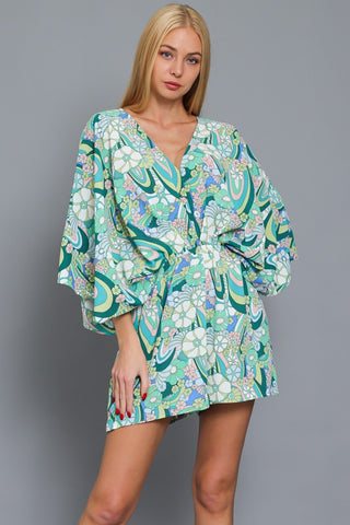 Kimono Sleeve Elastic Waisted Romper