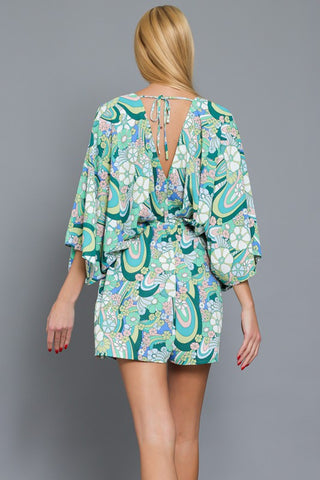 Kimono Sleeve Elastic Waisted Romper