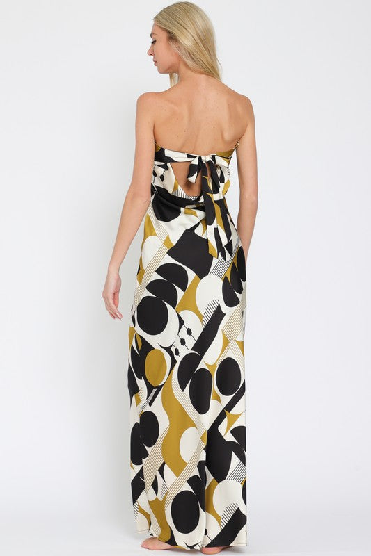 Tube Tie Back Chest Cowl Back Waisted Maxi Dress