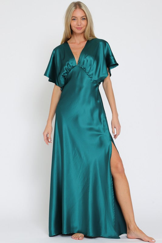 V-neck Short Dolman Sleeve Maxi Dress