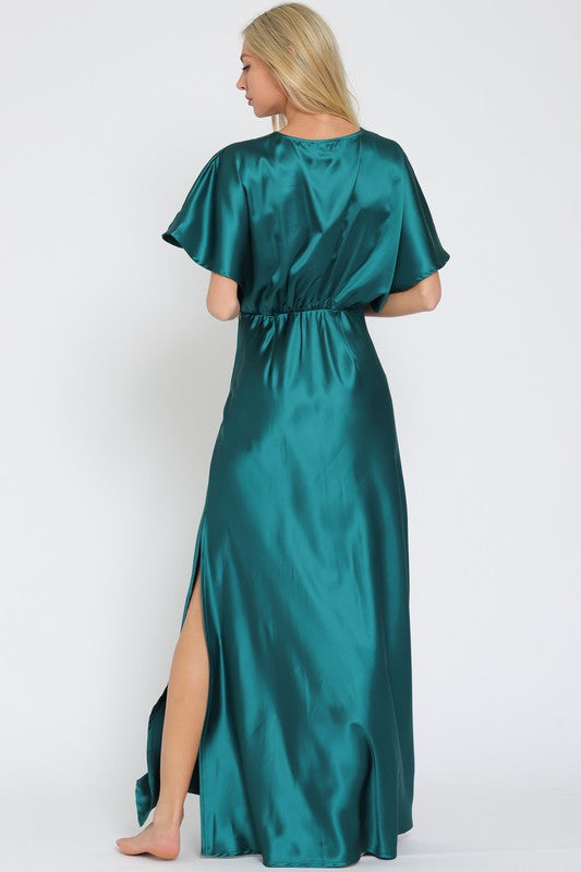 V-neck Short Dolman Sleeve Maxi Dress