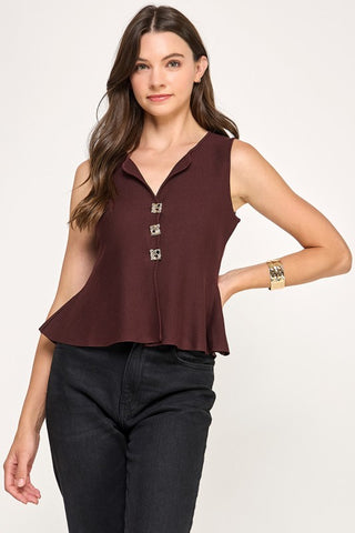 Metal Button Detail Knit Top