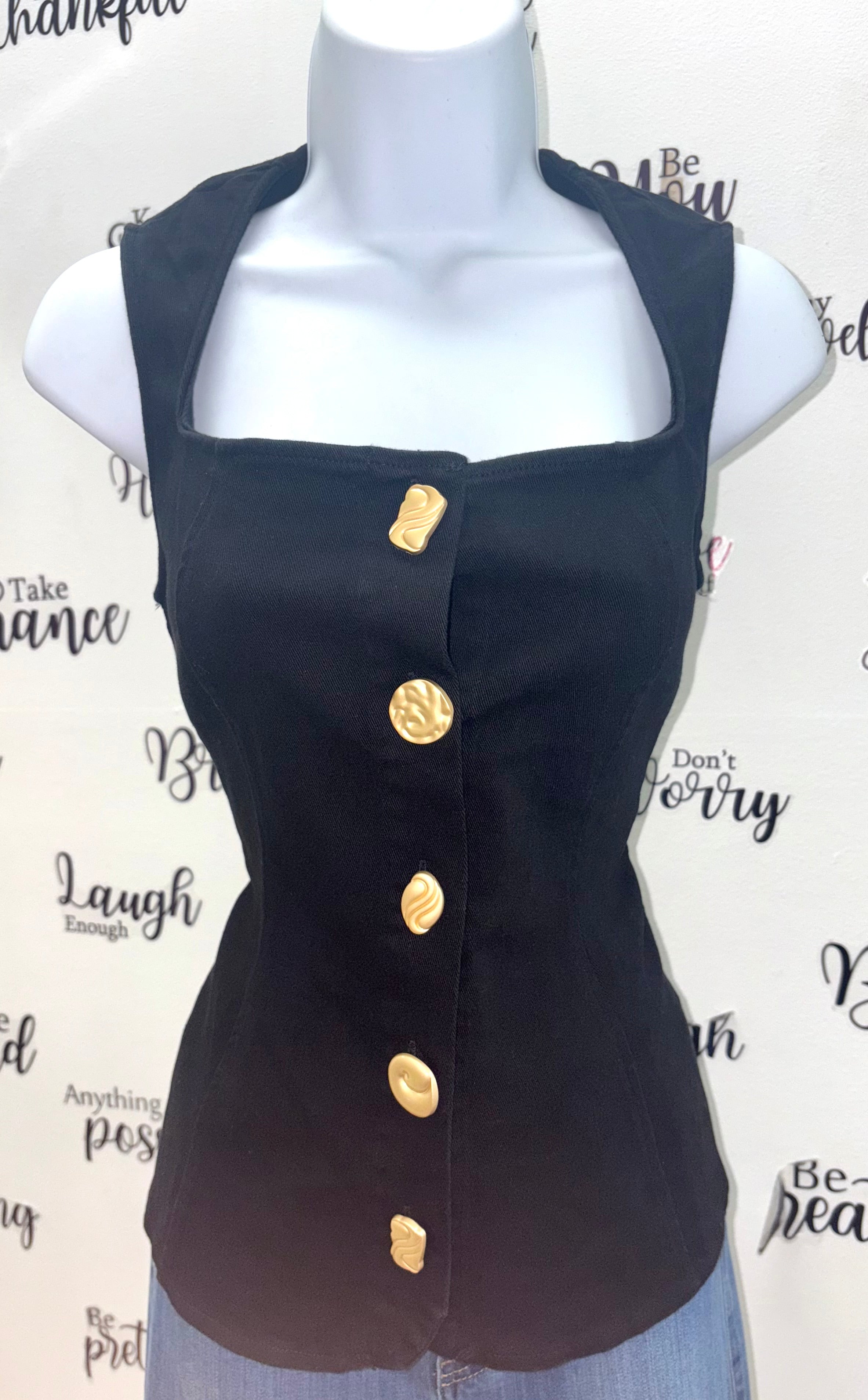 Metal Button Detail Square Neck Shirt