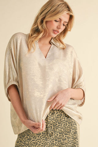 Metallic 1/2 Dolman Sleeves Top