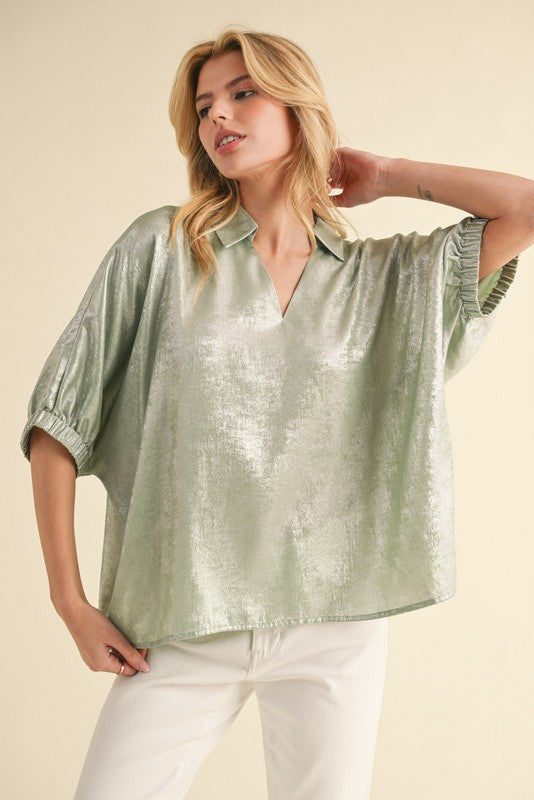 Metallic 1/2 Dolman Sleeves Top