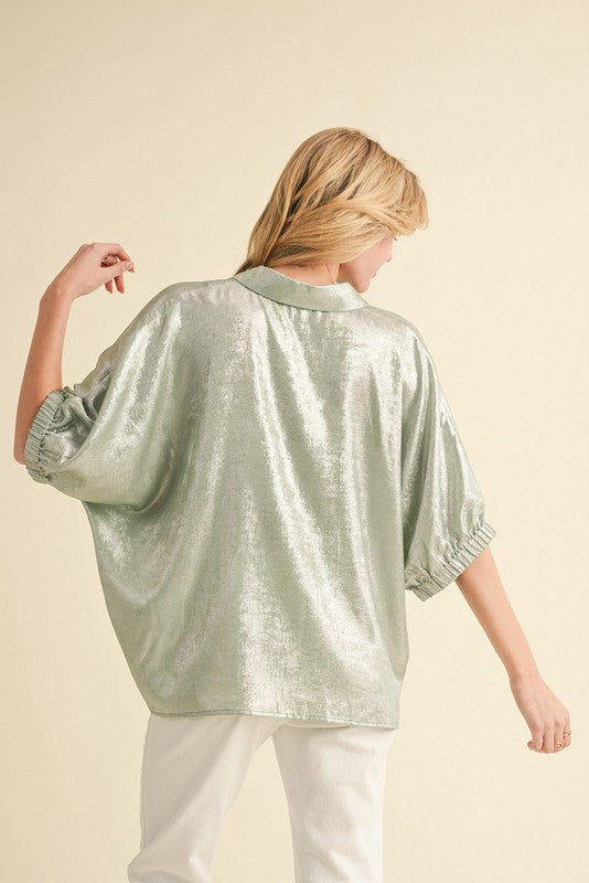 Metallic 1/2 Dolman Sleeves Top