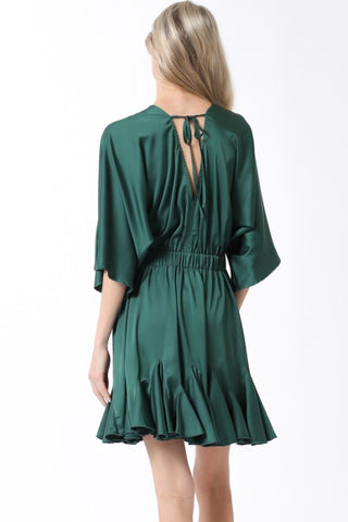 Kimono Sleeve Elstic Back Waisted Mini Dress
