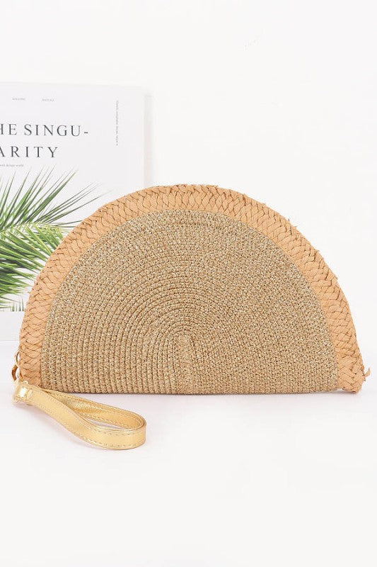 Metallic Faux Straw Clutch