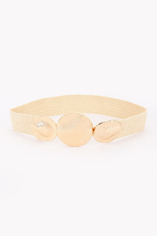Metal Buckles Faux Stretch Straw Belt