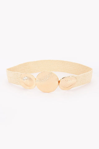 Metal Buckles Faux Stretch Straw Belt