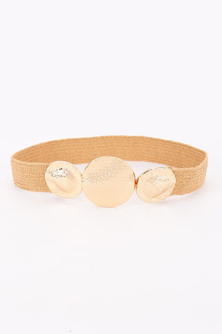 Metal Buckles Faux Stretch Straw Belt